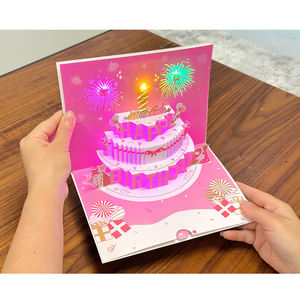 <span class=keywords><strong>Carte</strong></span> <span class=keywords><strong>de</strong></span> vœux d'anniversaire musicale en papier 3D rose fantaisie avec musique et lumière - Product Image 3