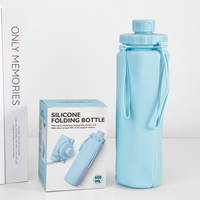 Bouteille d'eau pliable en silicone de 600 ml avec sangle de transport, anti-fuite, portable, pour les voyages en plein air, le camping