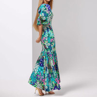 Robe Longue Décontractée Nouvelle Collection Style Vintage Imprimé Floral Marguerite Coupe Slim Col Rond Manches Bouffantes Coupe Sirène Vente en Gros