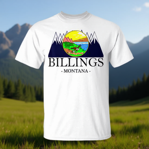 T-shirt souvenir di Billings Montana con design montagna, vestibilità unisex per adulti - Product Image 3