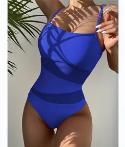 섹시한 메쉬 수영복 하이 레그 컷 여성 수영복 브라질 원피스 수영복