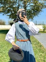 Robe longue sans manches en jean bleu denim pour femme, style jalabiya musulmane, abaya islamique avec ceinture amincissante pour l'Aïd et le Ramadan