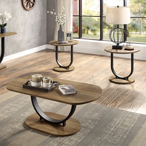 Modern 3-Piece Coffee Table Set with <b>U</b>-Shape Base Oak Wood Top Sand Black Finish-Includes 1 Coffee Table & 2 End Tables - Product Image 2