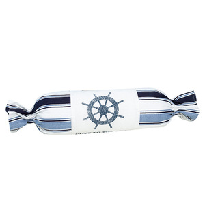 Cojín Decorativo Cilíndrico de Algodón y Lino a Rayas con Bordado de Ancla para Hogar u Oficina, con Relleno - Product Image 4