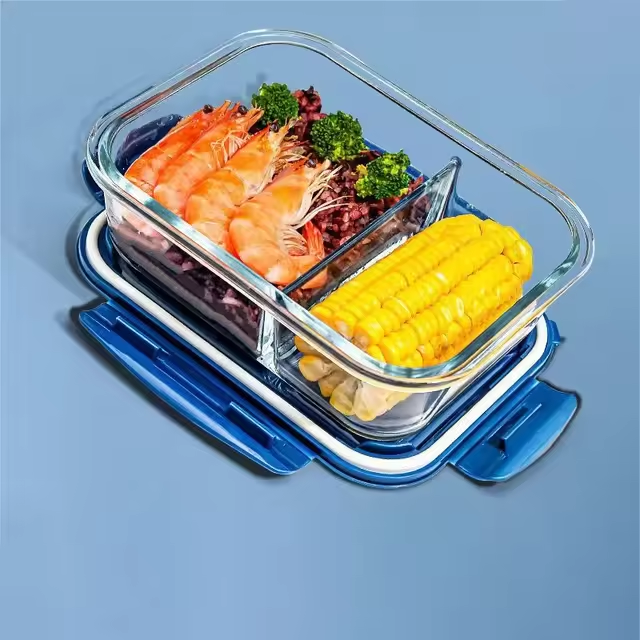 24-Piece Deep Blue High Borosilicate Glass Bento Lunch Box with PP Lid Microwavable Oven Safe Fresh-keeping Bowl for Kitchen Use view 3