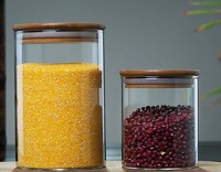 Récipients de stockage alimentaire en verre borosilicate résistant à la chaleur avec couvercle en bambou, boîte hermétique pour garde-manger, cuisine, épices, thé