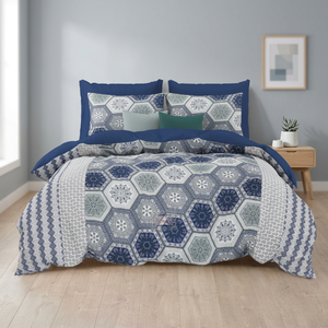 Juego de edredón de algodón con 2 fundas de almohada – Colcha con estampado geométrico azul, juego de ropa de cama suave y ligero para dormitorio - Product Image 6