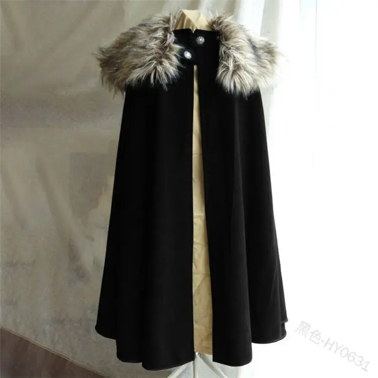 Men's Medieval Costume Cloak Winter Fur Collar Larp Cosplay Cape coat High Quality Gothic Women Cape Halloween Costume