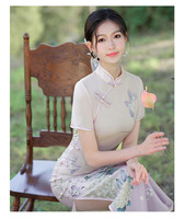 Haute qualité printemps été robe qipao pour grande taille femmes filles mi-longueur brodé cheongsam élégant slim fit robe de banquet