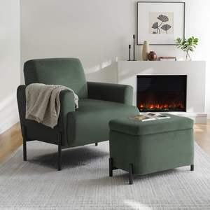 Fauteuil d'appoint en mousse haute densité à ressorts ensachés, tissu velours polyester, pieds en métal pour chambre, appartement, salle à manger, hôtel, loisirs - Product Image 1