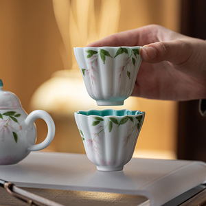 Guanlan Hand Painted Wisteria Porcelain Teacup Irregular Shape Master Cup For Kung Fu <b>Tea</b> <b>Set</b> Afternoon <b>Tea</b> - Product Image 1
