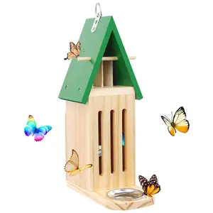 Outdoor Hanging Wooden Butterfly House And Feeder Small Insect Hotel House Butterfly For Garden