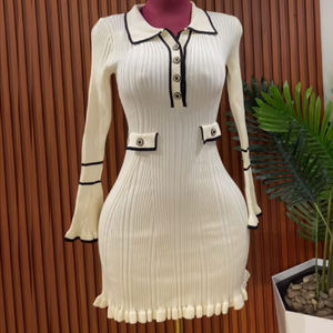 GX2200A moda primavera autunno <span class=keywords><strong>abito</strong></span> Casual Color Patchwork con colletto a V manica lunga svasata Mini abiti da sera <span class=keywords><strong>in</strong></span> <span class=keywords><strong>maglia</strong></span> Slim Fit - Product Image 1