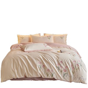 Sweet Princess Style 100 Count Pure Cotton Duvet Cover Set Solid Color Flowers Four Seasons Breathable <b>Bedding</b> - Product Image 5