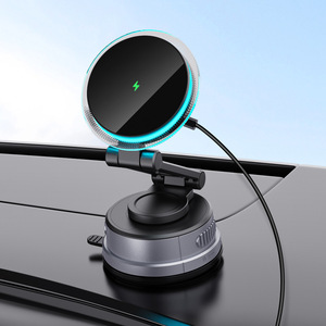 <b>Wireless</b> Car Phone Charger 15W Magnetic Holder With Blue Ambient <b>Light</b> For Windshield Mounting - Product Image 1