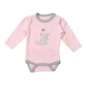 Cotton Bodysuits White Pink Rabbits Long Sleeves Premium Fabric OEM Acceptable Wholesales From Thailand