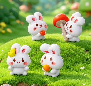 Linda Figura de Conejo Blanco de Resina, Conejo del Bosque Kawaii con Champiñón y Zanahoria, Jardín Mágico de Cuentos de Hadas, Regalo de Pascua y Primavera - Product Image 4