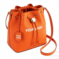 Nouveau Sac Seau en Cuir Orange Tendance avec Logo Personnalisé, Sac Bandoulière à Cordon, Sac à Main de Luxe de Créateur, Sac à Bandoulière pour Femmes en Gros