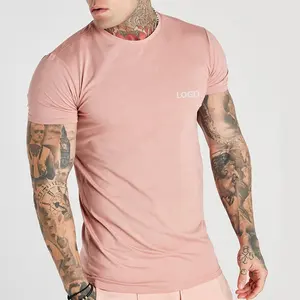 Camiseta de manga curta masculina para treinamento, camiseta personalizada de alta qualidade para treino de pescoço redondo, slim fit, de secagem rápida, atacado