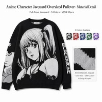 Pull en tricot jacquard personnalisé pour homme, col rond, en coton, surdimensionné, avec personnage d'anime, vente en gros, faible MOQ, échantillon de conception IA