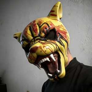 قناع نمر دموي واقعي من اللاتكس بأسنان حادة، قناع وجه كامل للحفلات والهالوين، مرح ومضحك، ناعم ومتين وقابل للتنفس - Product Image 1