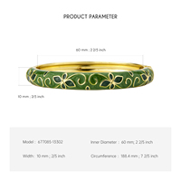 Gelang Cloisonne Lapis Emas Lebar 8mm dari Paduan Seng, Motif Bunga Enamel Hijau Tua, Gaya Vintage Cina untuk Wanita
