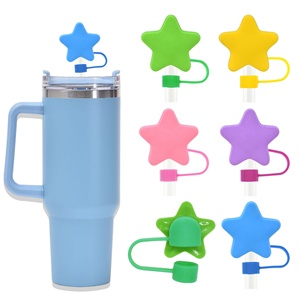 Protège-pailles en silicone personnalisé avec logo, motif étoile 10 mm, réutilisable, manchon décoratif en PVC souple, style dessin animé, chapeau de paille 2D en colle souple - Product Image 2