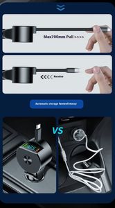 Chargeur de voiture 3-en-1 PD 75W, charge rapide USB, câble rétractable Type C 100W, chargeur de téléphone portable intelligent QC3.0 anti-court-circuit 5V/2A - Product Image 4