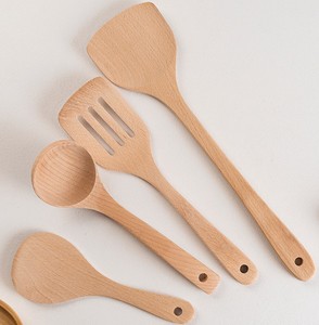 Ensemble d'ustensiles de cuisine en bois résistant à la chaleur, sans peinture, antiadhésif, avec spatule, cuillères et louche - Product Image 3