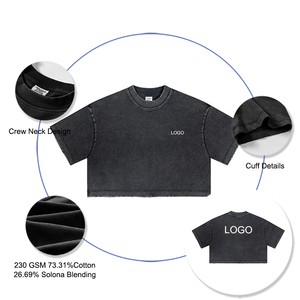 เสื้อค<span class=keywords><strong>รอ</strong></span>ปท็อปผู้หญิง <span class=keywords><strong>ส</strong></span>กรีนโลโก้ได้ <span class=keywords><strong>ส</strong></span>ีพื้น ผลิตจากผ้า<span class=keywords><strong>ค</strong></span>อตตอนผ<span class=keywords><strong>ส</strong></span>ม 230 กรัม เสื้อยืดแขนสั้นทรงบ็อกซี่สำหรับฤดูร้อน - Product Image 2