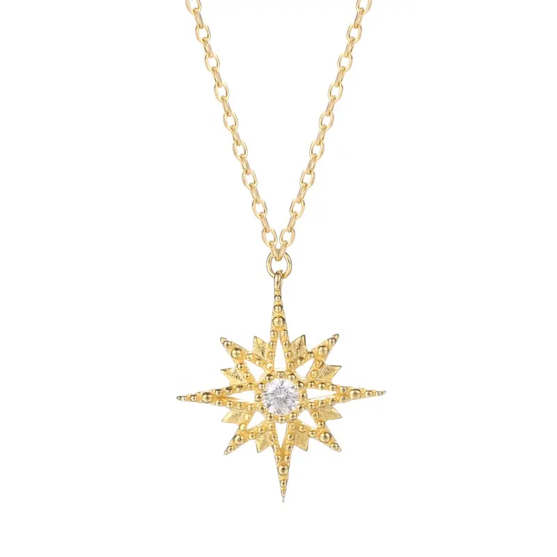 Perhiasan Trendi Kalung Bintang Utara Berlapis Emas 18K Liontin Bintang Perak 925 Kalung Celestial A1629