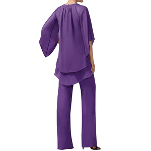 Tute asimmetriche da donna eleganti in Chiffon 2 pezzi set mezza manica girocollo completi da donna estivi - Product Image 5