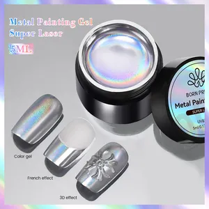 BORN PRETTY 5ml Metal Gel Liner Nail Art Laser Mirror Effect Chrome Gel Super Laser Silver Metallic Gel Paint For Salon