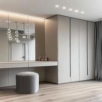 Armoire sur mesure en bois naturel nordique, placard intégré sans poignées pour un rangement haut de gamme de la chambre à coucher
