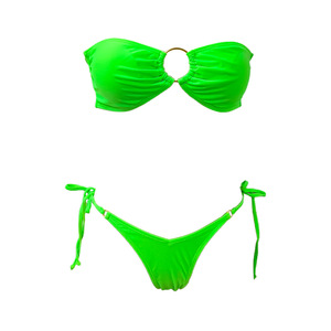 2025 nouveau Sexy serré Bikini maillot de bain couleur unie bustier tubulaire avec soutien-gorge push-up avant Logo dos nu sans bretelles deux pièces maillots de bain - Product Image 6