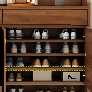 収納キャビネットモダンデザインリビングルームエントリーウォールナット無垢材高さ調節可能 - Product Image 3