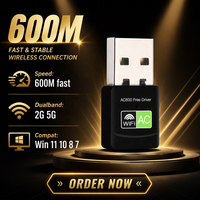 Adaptador WiFi USB de Doble Banda de 600 Mbps y 2.4 GHz/5.8 GHz sin Controladores, Receptor Inalámbrico para PC de Escritorio y Portátil