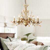 Lampe de style européen Lampe de luxe pour hôtel et villa Chaîne en fer forgé Lustre en cristal rétro doré couleur bronze Lampes suspendues