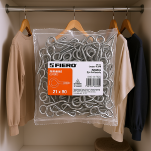 Boulons à œil fermés en acier Fiero AR-21C 21 x 80 mm, résistants à la rouille, pour supports en bois, paquet de 144 pièces, idéal pour les placards - Product Image 2