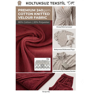 ผ้ากำมะหยี่คอตตอนเบอร์กันดีพรีเมียม 240gsm ผ้าถักเนื้อนุ่ม ผสมคอตตอน 80% โพลีเอสเตอร์ 20% แบบม้วน สำหรับขายส่งเสื้อผ้า - Product Image 3