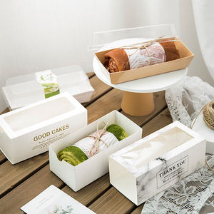 Roti Kue Gulungan Panjang Swiss Gulungan Panggang Makanan Sekali Pakai Kotak Kertas Makanan Penutup Laci Kotak Putih dengan Jendela Yang Jelas - Product Image 3