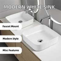 Lavabo moderne d'art rectangulaire en céramique de haute qualité, comptoir blanc, évier de salle de bain, robinet monotrou, égouttoir