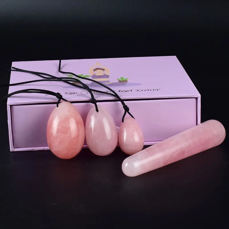 Yoni ovos pedra natural de cura de cristal, ovo de quartzo jade rosa para mulheres, treinamento muscular pélvico em um conjunto