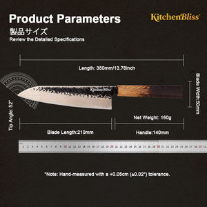 Coltello da Chef KitchenBliss USA in Stock, VG10, 33 Strati, Damasco Tricolore in Rame, Forgiato a Mano con Manico in Legno - Product Image 3