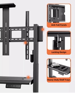 मोटर 52 से 86 इंच की ऊंचाई एडजस्टेबल टीवी कार्ट मोबाइल भारी ड्यूटी फ्लोर रोलिंग टीवी स्टैंड - Product Image 3