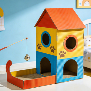 Rumah Mainan Kucing Lipat Dua Tingkat, Modern, Mewah, Berwarna, Grosir Kustom, Tahan Lama, Nyaman, untuk Kucing di Dalam Ruangan, Dilengkapi Penyimpanan - Product Image 6