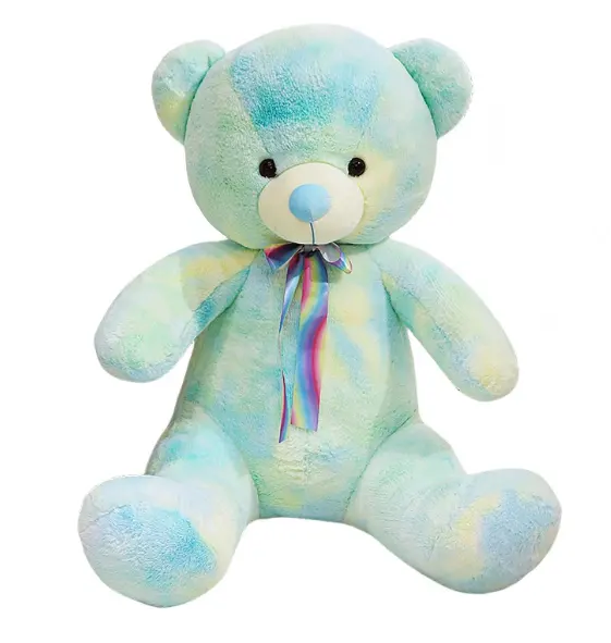 앉아있는 다채로운 리본 곰 봉제 장난감 인형 대형 다채로운 포옹 테디 베어 천 발렌타인 데이 선물