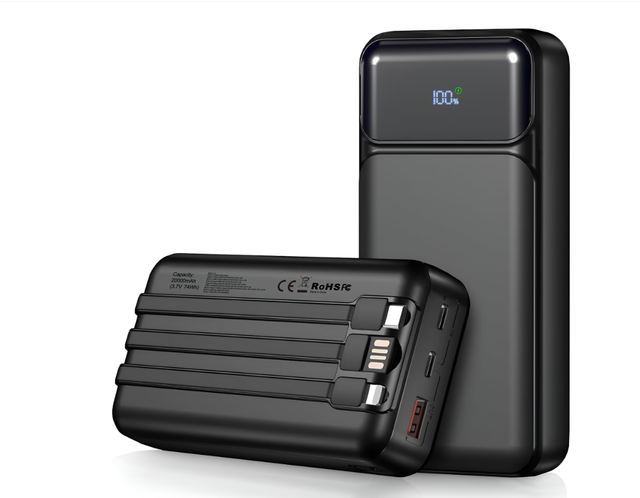 High Capacity 20000mah Power Bank Portable Battery Charger  with LED Display Cables Fast Charging Factory Custom Power Station