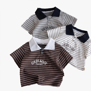 Camiseta de Verano para Niños, Camiseta de Manga Corta con Cuello Redondo y Rayas para Bebés, Camiseta Polo para Niños Pequeños - Product Image 1