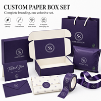 Boîtes en carton ondulé violet recyclables personnalisables avec finition pailletée, fermeture à déchirure facile, pour emballage logistique de vêtements, avec logo